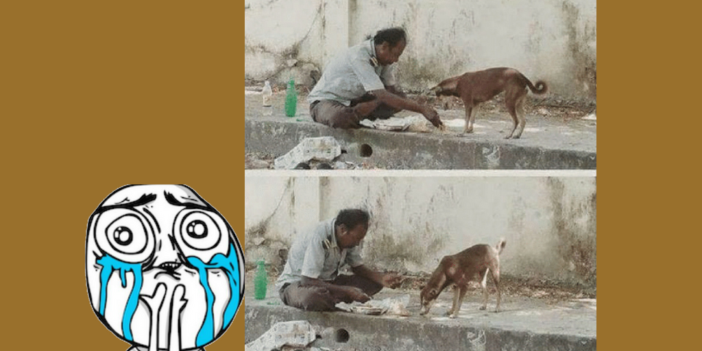 Poor man sharing food - Viral Pics of Helping People