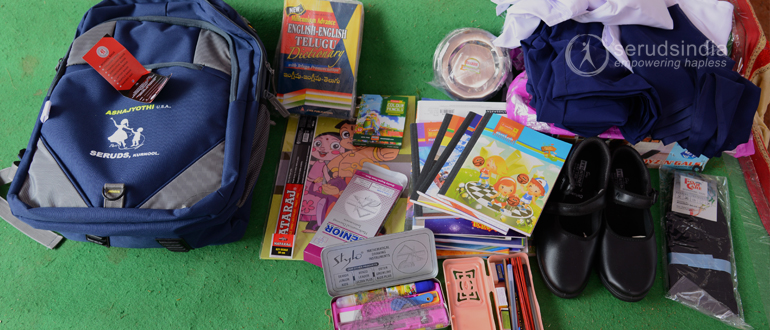 education material kit for poor girls, education material kits, orphans education material, education kits for orphans in kurnool, learning kits for orphanages, education material kit for orphanages, seruds india in kurnool, charity foundation in kurnool